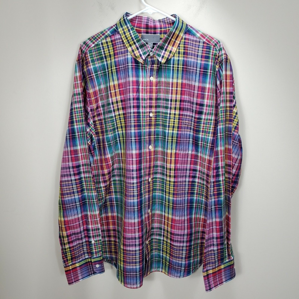 Vince Lightweight Button Up‎ Mens Sz XXL Plaid Multicolor